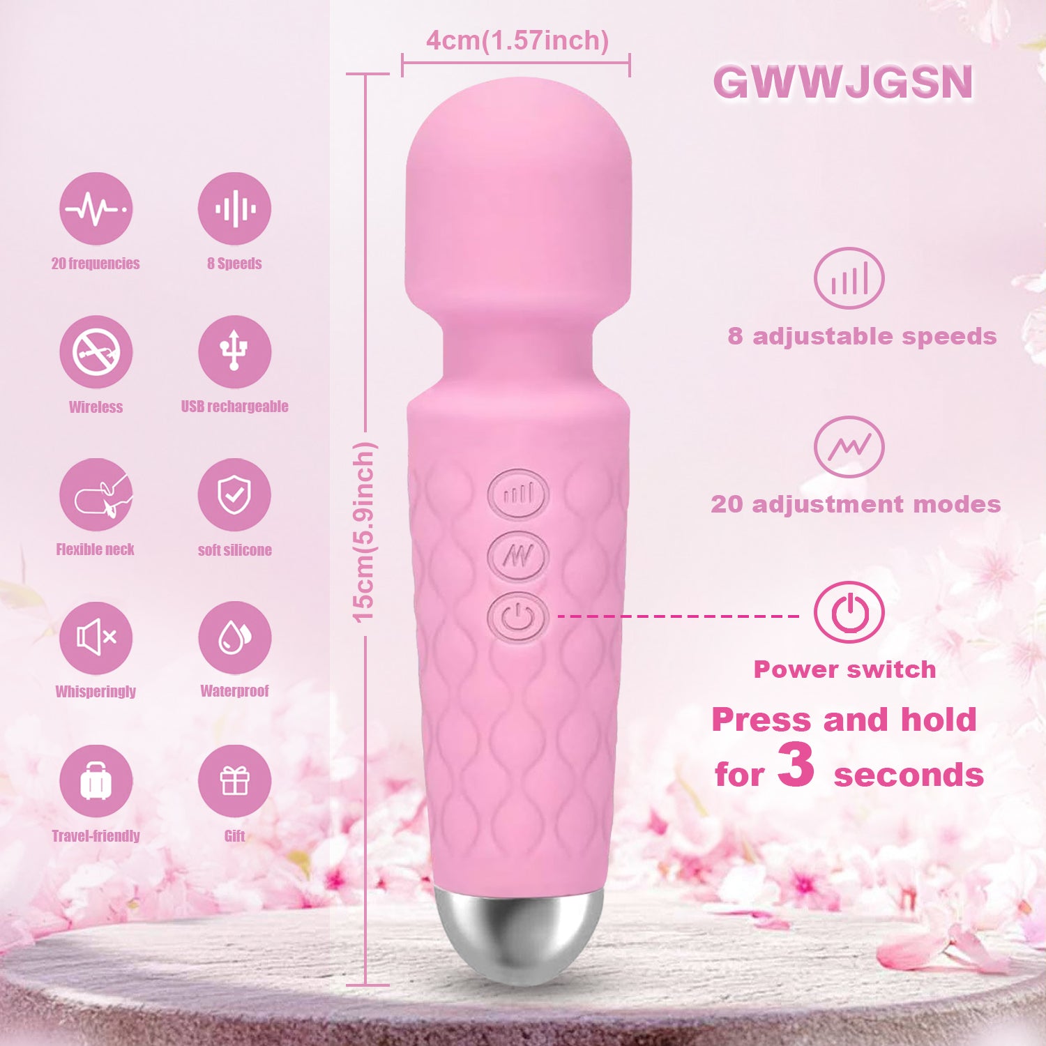 Portable Wireless Massager - 8 Speeds, 20 Modes, for Neck, Back, Arms, and Legs Muscle Relaxation (Rose Pink)